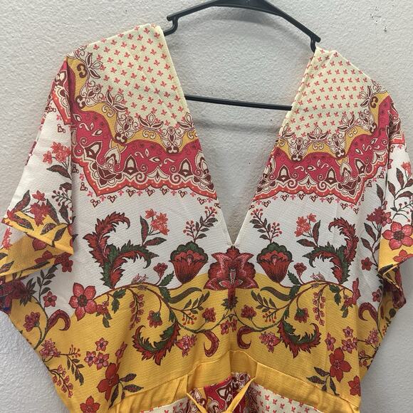 UMGEE Dress SZ M Yellow Deep V-Neck  Cottagecore Boho Peasant Spanish Festival - Picture 3 of 10